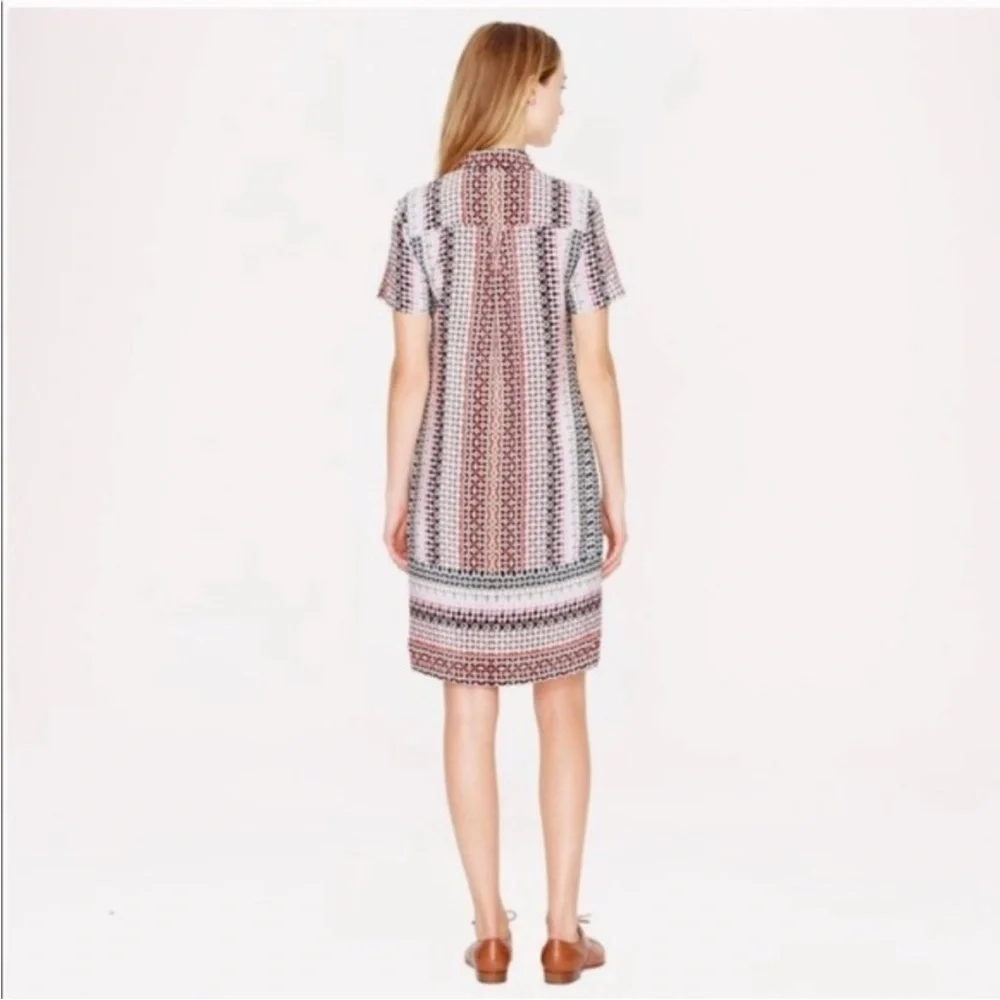J. Crew Silk Shirt Dress Multicolor Geometric Print Career Casual Resort Size 2